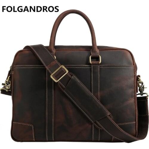 Men Brand Briefcases Genuine Leather Shoulder Top Handle Bag Vintage Business Document Briefcase Designer Laptop Tote Bag Bolsa