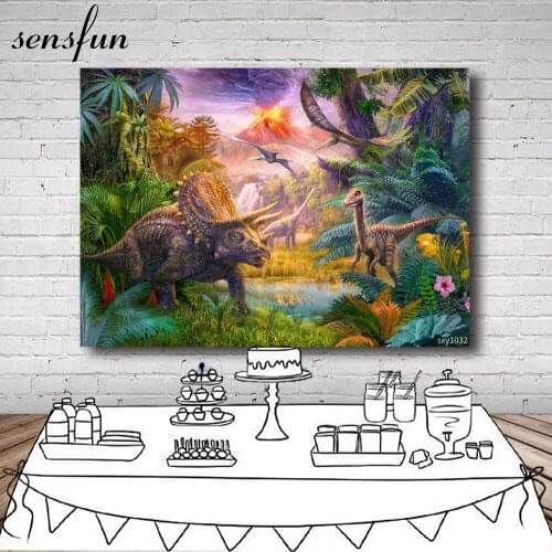 Sensfun Jurassic Dinosaur Party Photography Backdrop Boys Birthday Party Backgrounds For Photo Studio Custom Vinyl