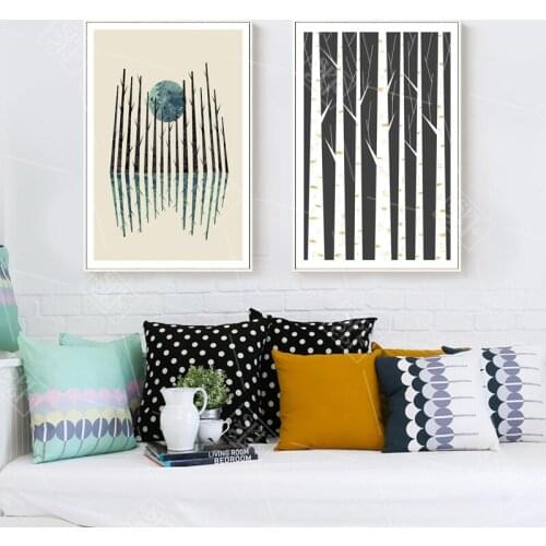 Nordic Home Decoration Cartoon Moon Tree Forest Landscape Canvas Painting Posters And Prints Wall Art Pictures For Living Room