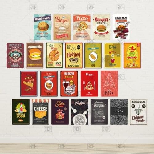 Hamburg House Wall Decoration Metal Sign Restaurant Furniture Decoration Retro Pattern Metal Tin Plate For Fast Food Restaurant