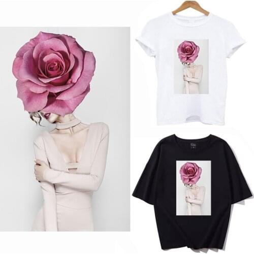 Art Women With Flower Patches Thermo Applique Sticker On Clothes DIY Iron On Transfers For Clothing Girl T-shirt Decor