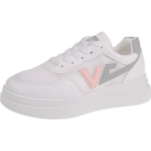 Womens Sports Shoes Fashion Women Sneakers 2021 New Leisure Round Head Comfortable All-match Shoes Mesh Breathable White Shoes