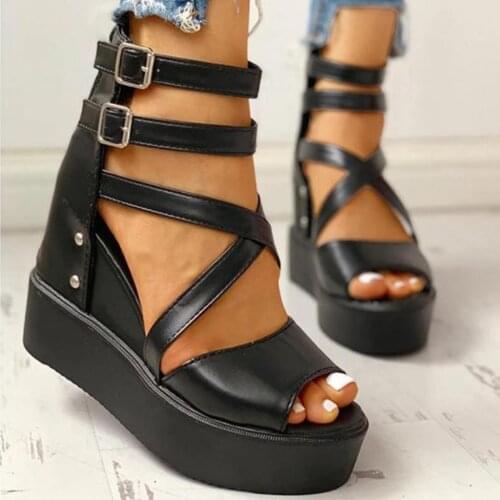 2020 Women Sandals Woman Platform Peep Toe Female Gladiator Flats Ladies Zipper Shoes Womens Comfortable Plus Size Summer