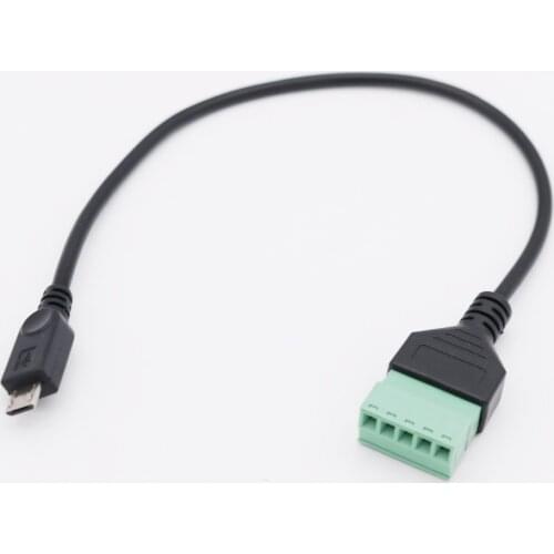 1pcs 1FT Micro USB 5 Pin 2.0 Male to 5 Pin Screw with Shield Solderless Terminal Plug Adapter Connector Cable Lead 30cm