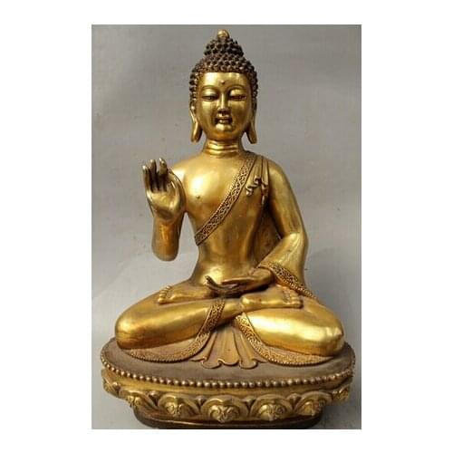 22"China Tibet Buddhism Bronze Gild Shakyamuni Amitabha Buddha Sakyamuni Statu statue