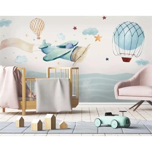 Beibehang Nach Nordic Moderne Hand Gezogen Flugzeug Heißer Luft Ballon Kinder Hintergrund 3d Wallpaper papel de parede