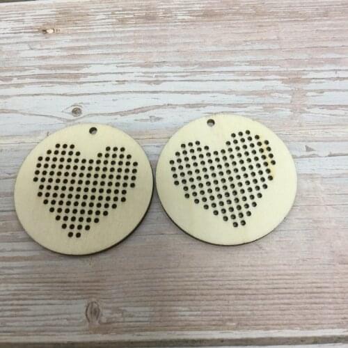 50 pcs laser cut hollow heart pendant wood heart plaque cross stitch