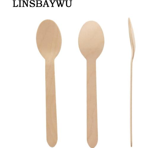 50pcs Wooden Cutlery Disposable Spoons Taster Teaspoons Bamboo Wood Party Bulk Biodegradable Utensils Ice Cream Dessert Spoon