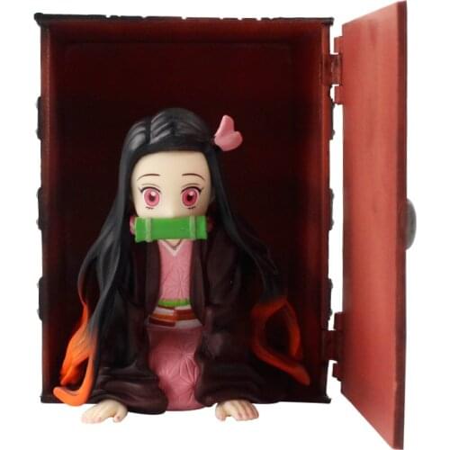 7-9cm Anime Demon Slayer Kimetsu no Yaiba Wooden Box Kamado Nezuko PVC Action Figure Collectible Model Toy for Kids