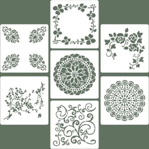 7pcs 13*13cm Mandala Painting Template DIY Layering Stencils Scrapbooking Coloring Embossing Album Decor Cake Mold Reusable