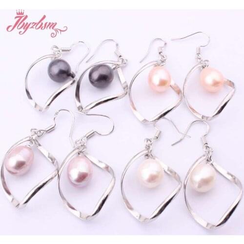 9-11mm Natural Oval Freshwater Pearl Gem Stone Beads White Tibetan Silver Dangle Hook Earrings 1 Pair,Length:25mm,Free Shipping