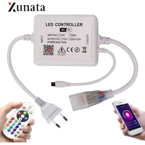 AC110V 220V Wifi RGB Controller with 24 Keys IR Remote Control 750W 8mm 10mm PCB EU US AU UK Plug for LED Light