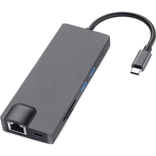 Usb Hub Type C 8 In 1 Adapter USB C To HDMI USB 3.0*2 Hub Card Reader Docking Station With Gigabit Network Card