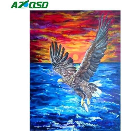 AZQSD Full Square Diamond Embroidery Eagle Seaside Sunset Mosaic Rhinestones Diamond Painting Animal Cross Stitch Home Decor
