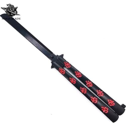 Anime Akatsuki Butterfly Knife Balisong Red Cloud Totem Blunt Blade Butterfly Knife Metal Trainer Display Collection Model