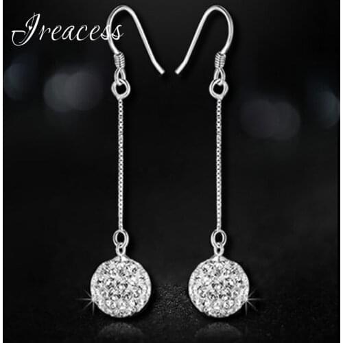 IREACESS Free Shipping new women fashion long chain full 10mm rhinestone ball drop earrings jewelry