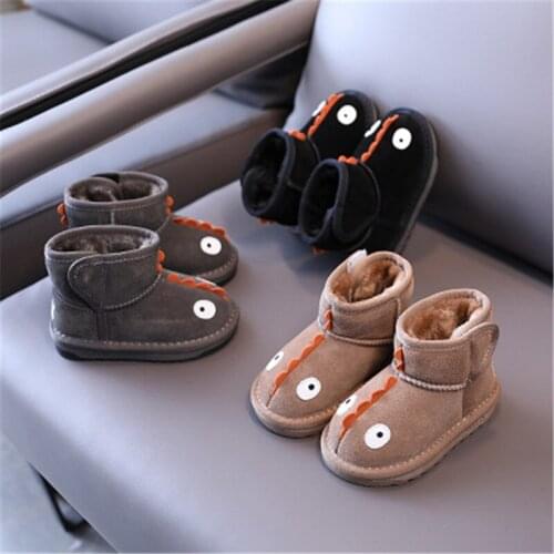 New Kids Dinosaur Boots Baby Girls Shoes Children Soft Ankle Boots Fur Brand Shoes Toddler Black Boots Warm Fashion Boots Winter