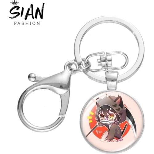 SIAN Anime Angels of Death Keychain Cartoon Figure Satsuriku No Tenshi Foster Isaac Glass Cabochon Lobster Clasp Key Chain Gift
