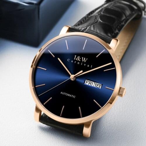 Luxury Mechanical Watches Men CARNIVAL 24 Jewels Seiko NH36A Automatic Watch Men Sapphire Calendar Leather band Business Relogio