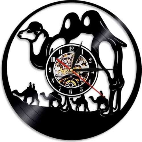Camel Creative Vinyl Record Wall Clock Animals Desert Theme Led Lighting Wall Art Watch Home Decor Time Clocks For Animals Lover