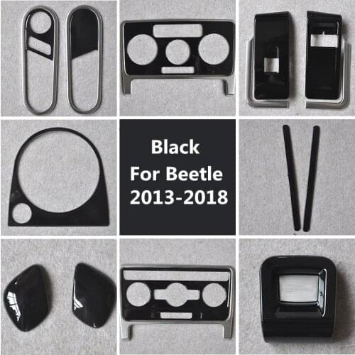 Black Car Interior Styling AC Window Control Panel Cover Shift Knob Sticker Handle Moulding Trim for Volkswagen Beetle 2013-2018