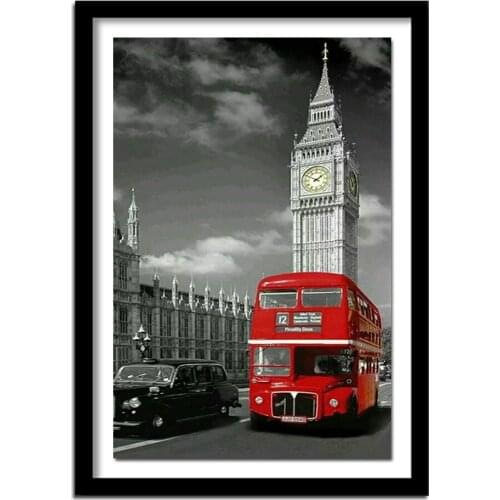 DIY Diamond Painting Red London Bus Decorative Picture of Rhinestone Cross Stitch Diamond Pattern 5D Diamond Embroidery