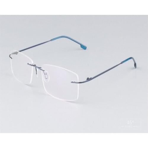 EYELOOK Super Light Business Men Rimless Alloy Prescription Lens Presbyopia Optical Reading Eyeglasses Blue Gold Frame BR763