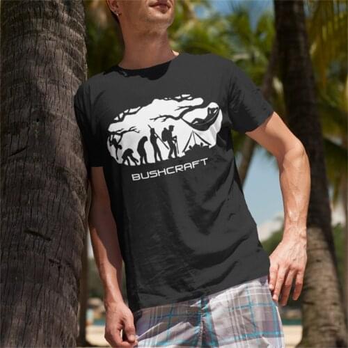 Bushcraft Survival Hammocking Evolution Print T Shirt Men T-Shirt Crewneck Camping Mountain Travel Wild Tees Short Sleeve Tops