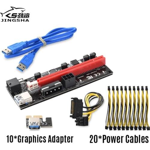 10*Mining Motherboard Graphics Adapter USB 3.0 PCI-E 1x 4x 16x SATA 15-Pin To 6-Pin Power Supply and 20*Power Cables