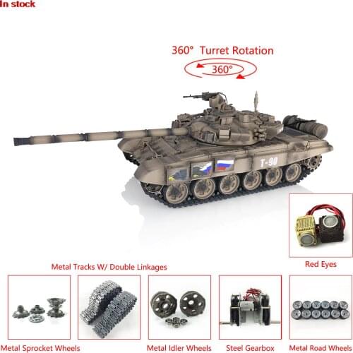 Heng Long RC Tank 3938 1/16 Yellow 7.0 T90 360 Turret Metal Track W/ Link Red Eye TH17872-SMT4