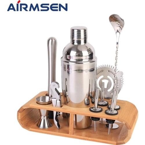 AIRMSEN 750ml Stainless Steel Cocktail Shaker Mixer Drink Bartender Browser Kit Bars Set Tools With Wine Rack Stand