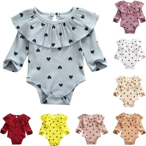 Girl Bodysuit Cotton Newborn Infant Baby Boy Girls Heart Print Ruffled collar Bodysuit Jumpsuit Clothes Outfits