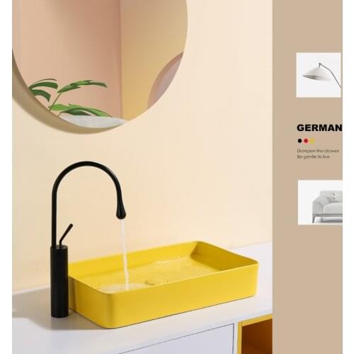 Creative Toilet Art Washbasin Home Ceramic Bathroom Sinks Single Bowl Matte Yellow Square Above Counter Basin