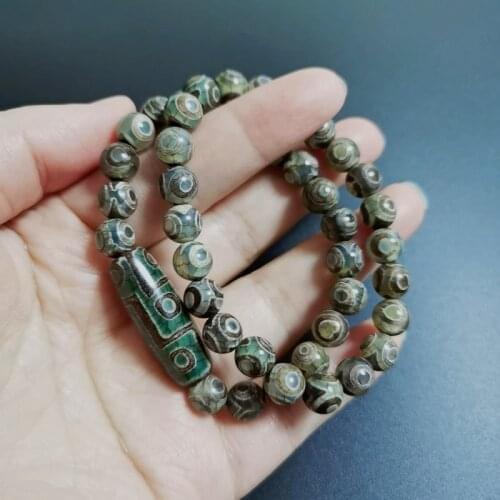 Healing Stone Natural Tibetan Dzi Agates Bracelets for Women Men Nine Eyed Agat Three Eyes Round Beaded Strand Bracelets Energy