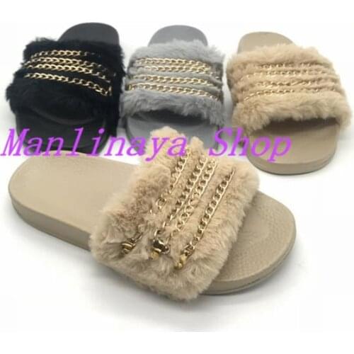 Manlinaya Gold Chain Open Toe Women Slippers Slip On Women Sandals Out Door Runway Show Twist Buckle Woman Slides Zapatos Mujer