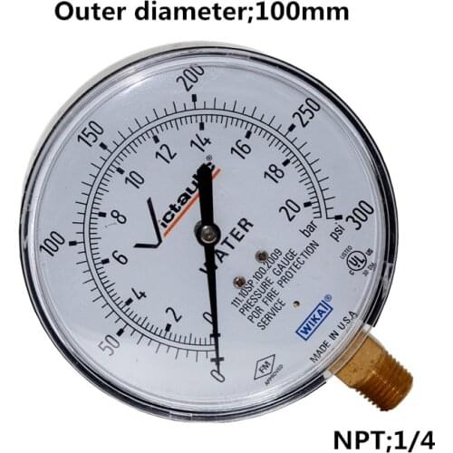 Pressure gauge for fire protection WATER 111.10SP.100.2009 20Bar/300psi