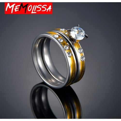 Lovers' Set Rings For Women And Men Classic Ring Cubic Zirconia Wedding Engagement Stainless steel Accessories GoldColor 4MM x 2