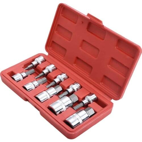 Julydream 10PC Hex Bit Socket Set 3/8" & 1/2" Drive Hex Key Allen Head Metric or SAE Size Hand Tool Kit