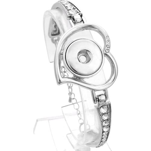 New Snap Button Bracelet Jewelry Love Heart Crystal 18mm Ginger Snap Bracelet for Men Women Adjustable Snap Bracelet