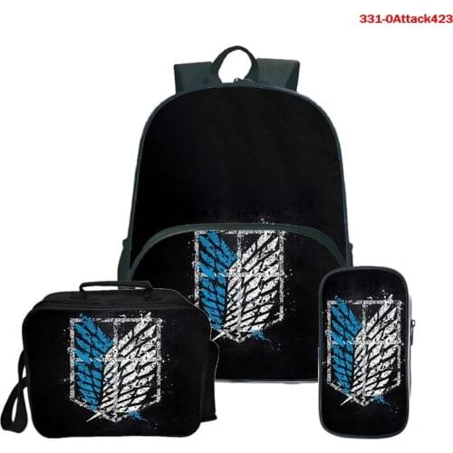 Japan Anime Attack on Titan Backpack Pencil Case School Bag for Teenager Boys Girls Lunch Backpack 3Pcs/Sets Kid Travel Rucksack