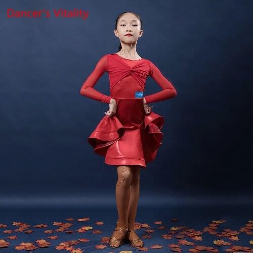 Latin Dance Competition Clothing Female Child Autumn And Winter Dress Girl Professional Dancing Performance Clothes