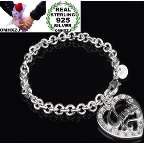 OMHXZJ Wholesale Personality OL Woman Gift Silver Heart Circles Chain 925 Sterling Silver Bracelet+Necklace Jewelry Set SE56