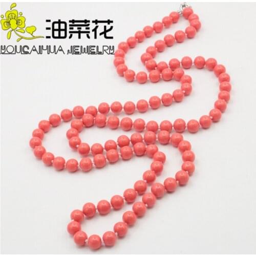 Trendy Accessory Jewelry Beads Stone 8mm Red Sea Shells Pearl Necklace Wholesale Balls DIY Girls Women Gifts Female Fitting 36in