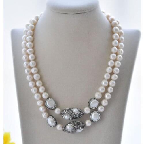 P7262 33" 10mm White Round Pearl CZ Shuttle Necklace
