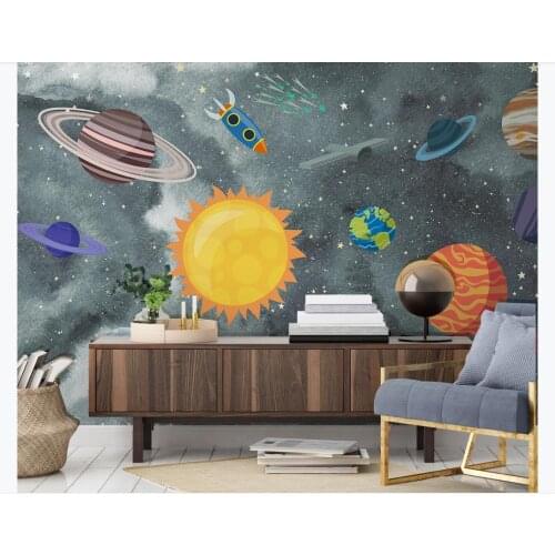 Custom wallpaper 3D Stereoscopic mural Hand drawn Cartoon Space Planet universe childrens room background wall Decor