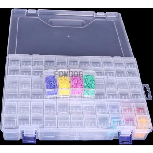 32/56/64/60 Slot Transparent Plastic Storage Box Diamond Painting Accessories Tool Nail Art Rhinestone Bead Storage Box