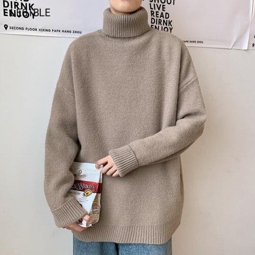 Legible Winter Thick Warm Turtleneck Sweater Men Brand Solid Mens Sweaters Loose Fit Knitted Pullover Man