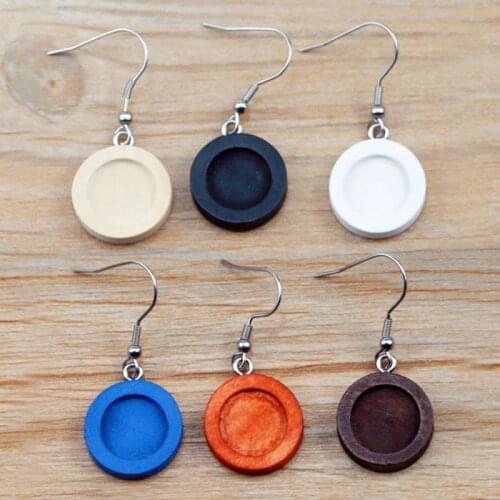 New Styles Vintage 10pcs 12mm/25mm wood cabochon earring 6colors base Settings diy blank stainless steel Diy Jewelry Findings