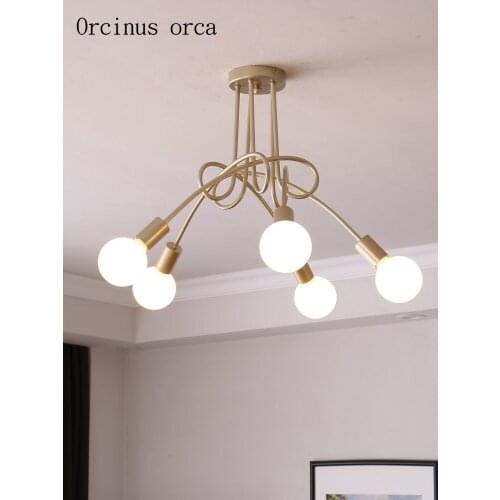 Nordic modern simple multi head golden ceiling lamp living room bedroom post-modern creative personality LED iron pendant lamp