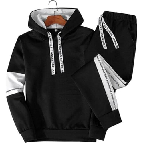 Autumn and Winter Mens Sportswear Long-sleeved Casual Sports Sweater Suit Hooded Pullover Sweater Two-piece Tracksuit Men
